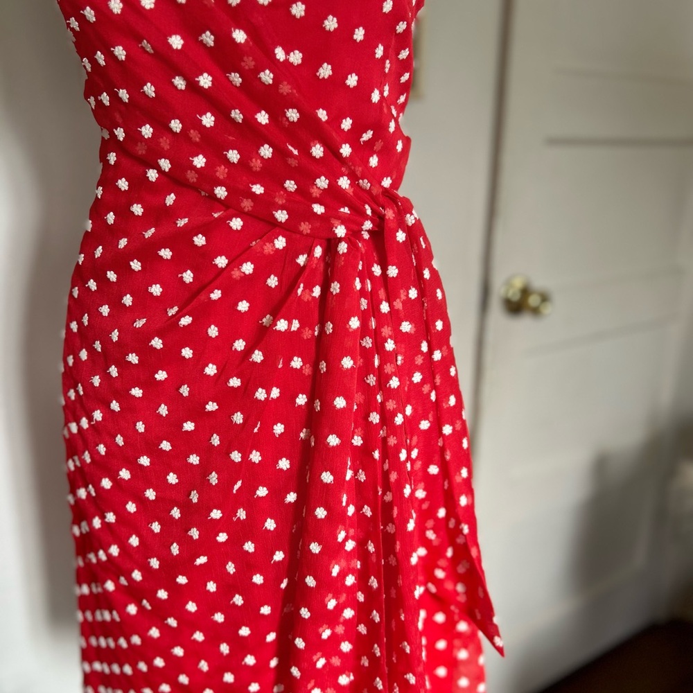 Alice + Olivia Red Polka Dot Wrap-Style Mini Dress - Picture 11 of 16